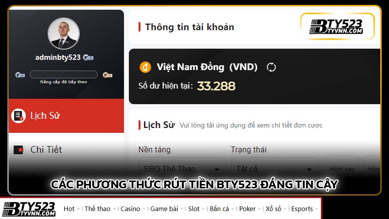 Các phương thức rút tiền bty523 đáng tin cậy